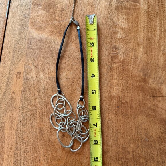 Kenneth Cole Leather + Brass-Toned Modern Hammered Interlocking Necklace - Picture 4 of 6